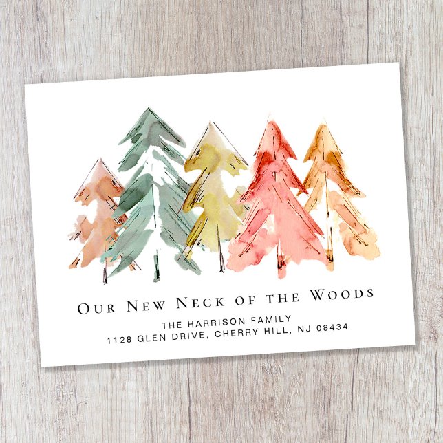 Pine Tree Forest Watercolor Moving Announcement Postcard (Creator Uploaded)