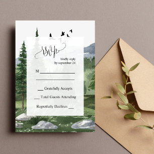 Pine Tree Forest Watercolor Wedding RSVP Card