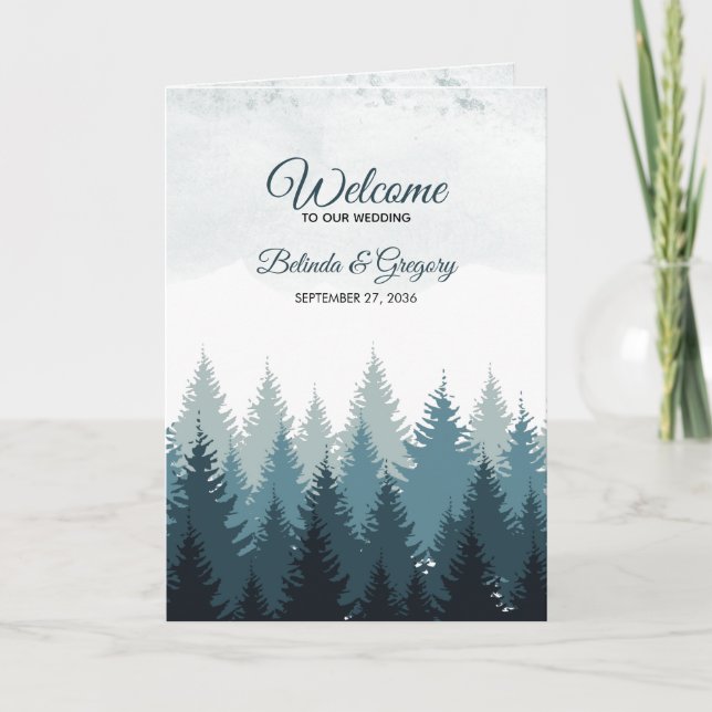 Pine Tree Forest Wedding Order of Service Program (Front)