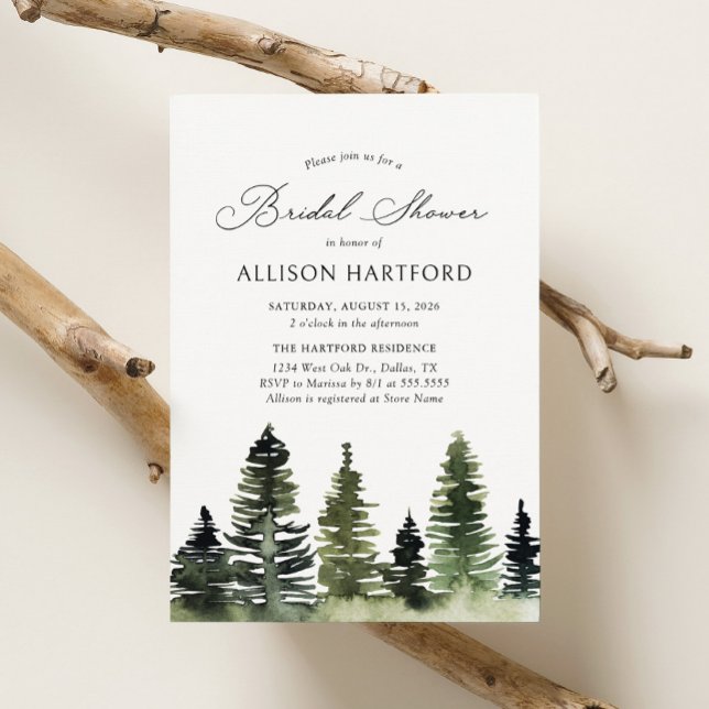 Pine Tree Forest Woodland Bridal Shower Invitation (Creator Uploaded)