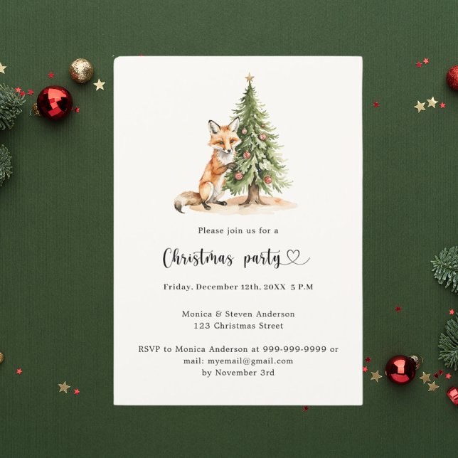Pine tree fox Christmas Party Invitation (Creator Uploaded)