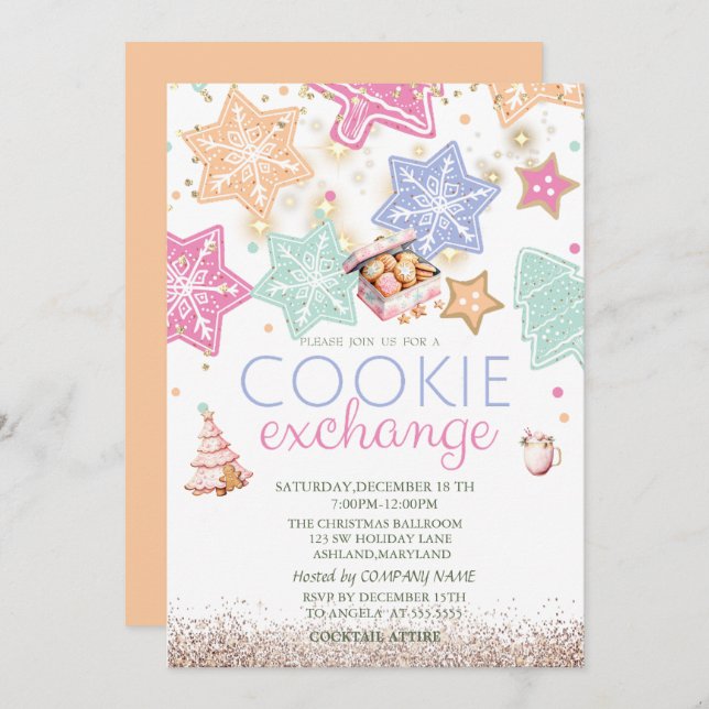  Pine Tree Gingerbread Cookies Stars Christmas Invitation (Front/Back)