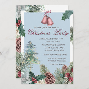 Pine Tree Gold Stars Pine Cones Christmas Party Invitation