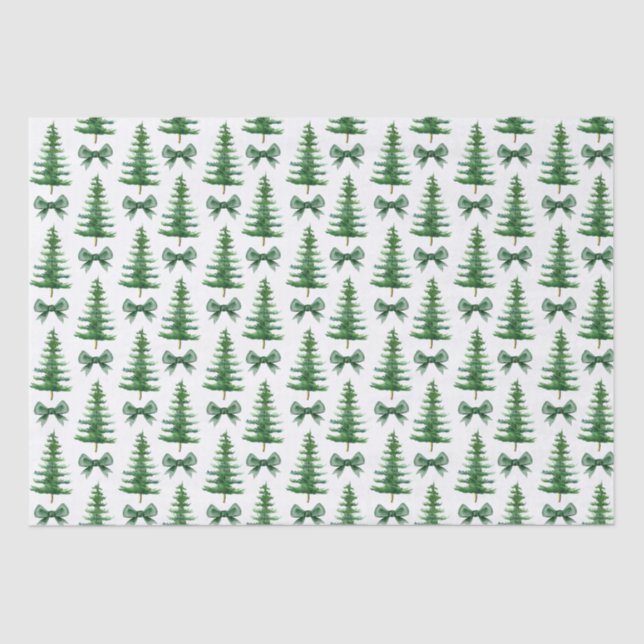 Pine Tree Green Bow Christmas Gift Tissue Paper (Front)