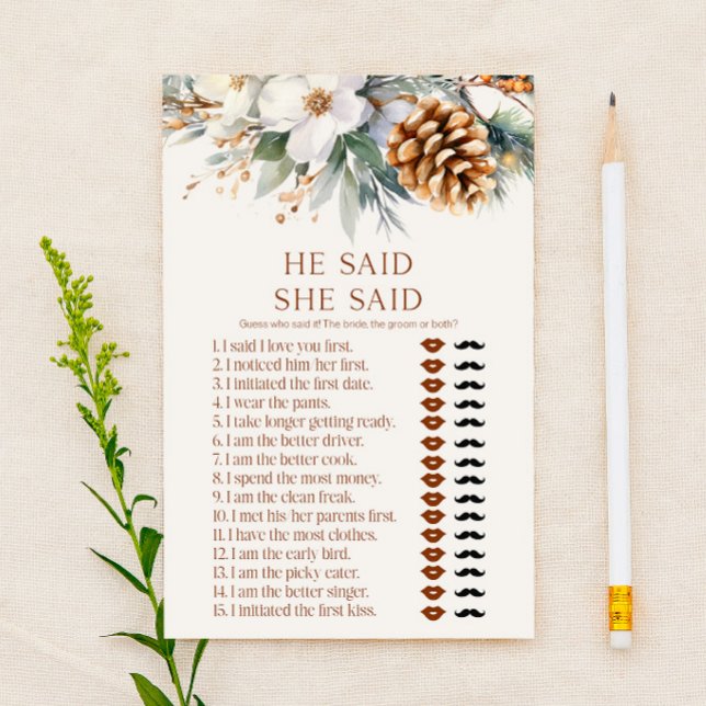 Pine Tree He Said She Said Bridal Shower Game Stationery (Creator Uploaded)