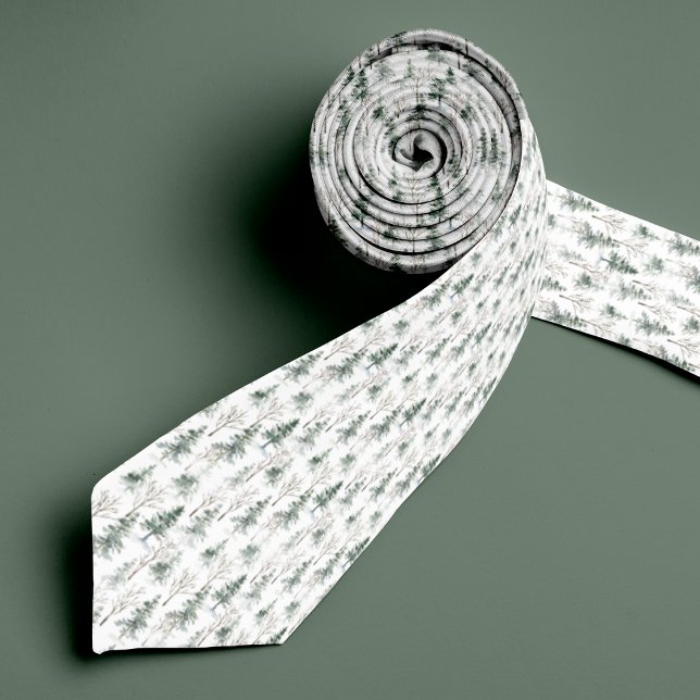Pine Tree Holiday Pattern Necktie with Monogram (Creator Uploaded)