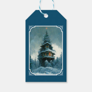 Pine Tree House In Winter Christmas Tree Gift Tags