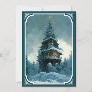 Pine Tree House In Winter   Christmas Tree Invitation