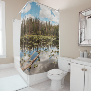 Pine Tree Lake Reflection // Natural Light Shower Curtain
