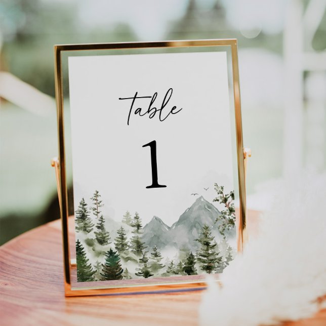 Pine Tree Mountain Elegant Wedding Table Number (Creator Uploaded)