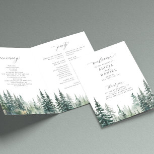 Pine tree mountain forest wedding ceremony program