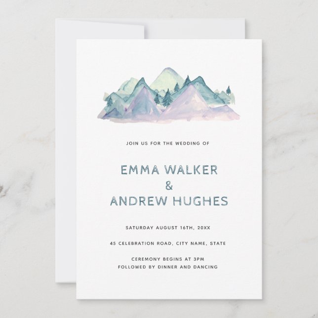 Pine Tree Mountains Nature Woodland Green Wedding Invitation (Front)
