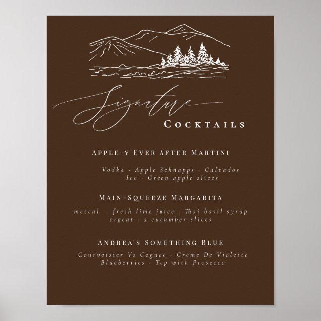 Pine Tree Mountains Signature Drinks Bar Menu  Poster (Front)