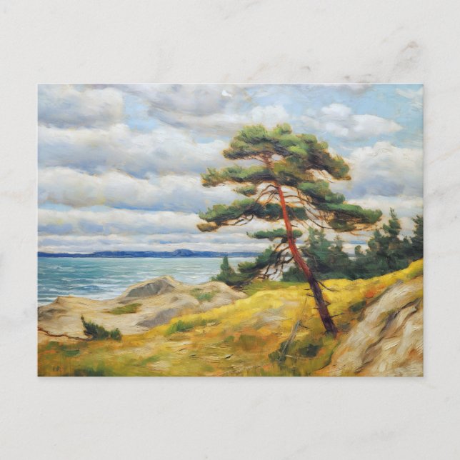 Pine tree on sanddune on baltic sea. oil painting  postcard (Front)