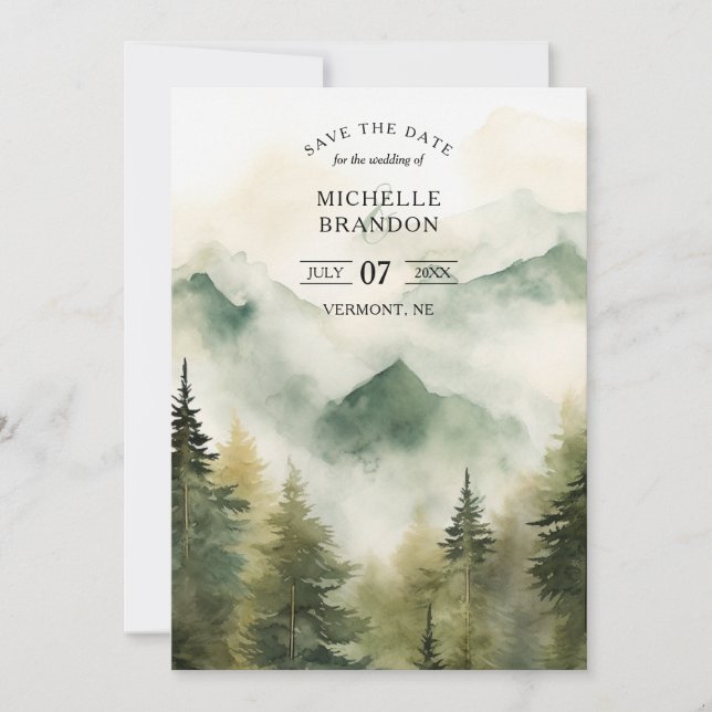 Pine Tree Outdoor Mountain Nature Adventure Save The Date (Front)