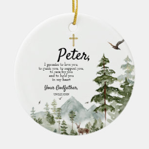 Pine Tree Personalised Promise to Godchild Ceramic Ornament