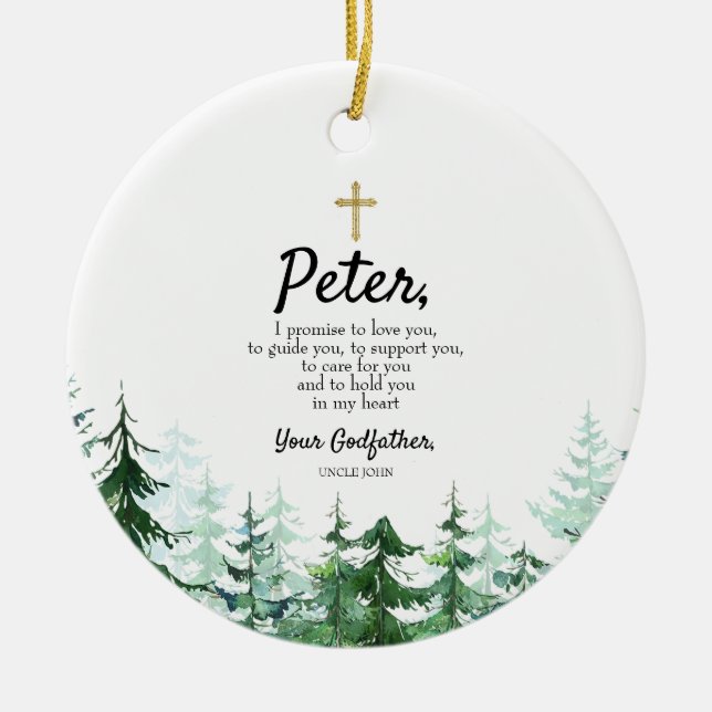 Pine Tree Personalised Promise to Godchild Ceramic Ornament (Front)