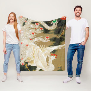 Pine Tree & Phoenix (Love Heart Phoenix), Jakuchu Fleece Blanket