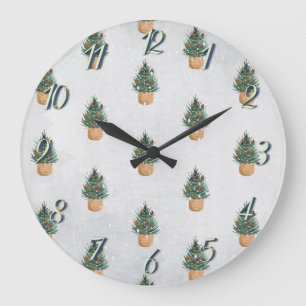 Pine Tree,Pine Cones,Snow Holiday  Large Clock