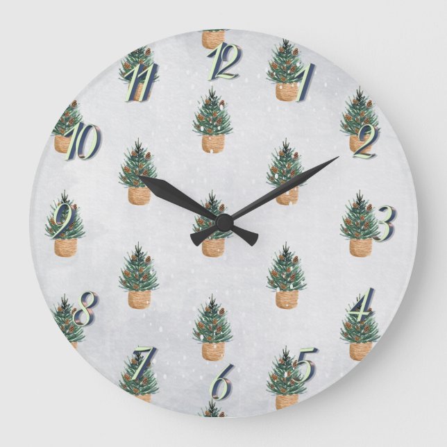 Pine Tree,Pine Cones,Snow Holiday  Large Clock (Front)