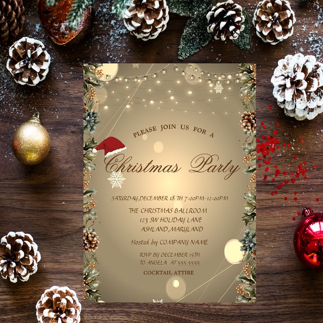 Pine Tree,Pine cones,Stars,Santa Hat  Christmas Invitation (Creator Uploaded)