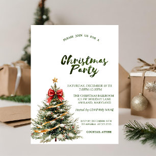 Pine Tree Red Bow Stars Green Christmas  Invitation
