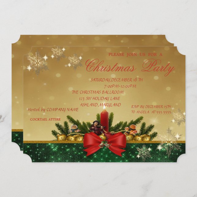 Pine Tree, Red Candle,Bow ,Company Christmas Party Invitation (Front/Back)