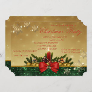 Pine Tree, Red Candle,Bow ,Company Christmas Party Invitation
