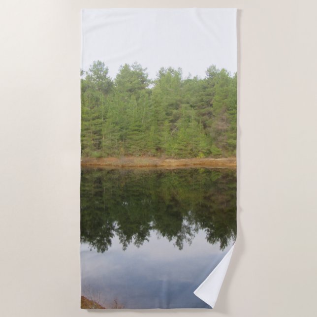 Pine Tree Reflection Lake Beach Towel (Front)