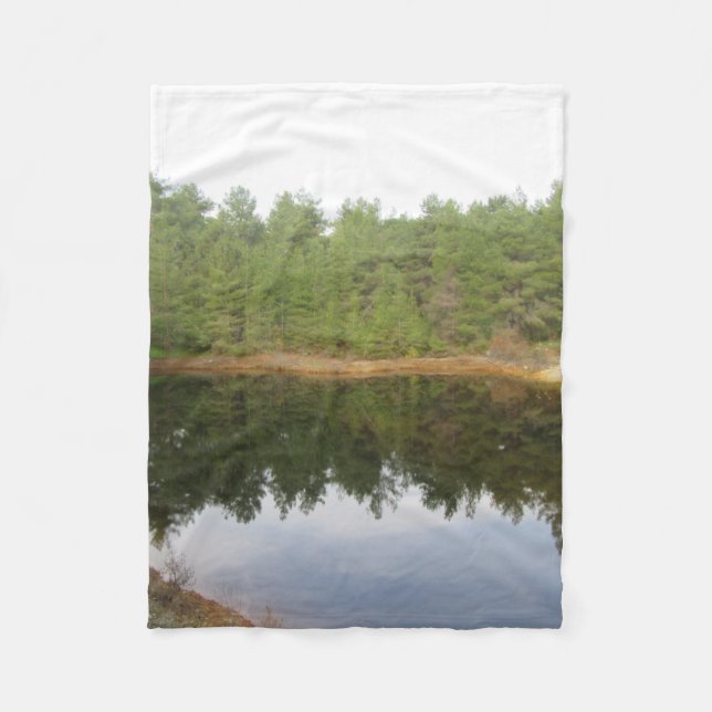 Pine Tree Reflection Lake Fleece Blanket (Front)