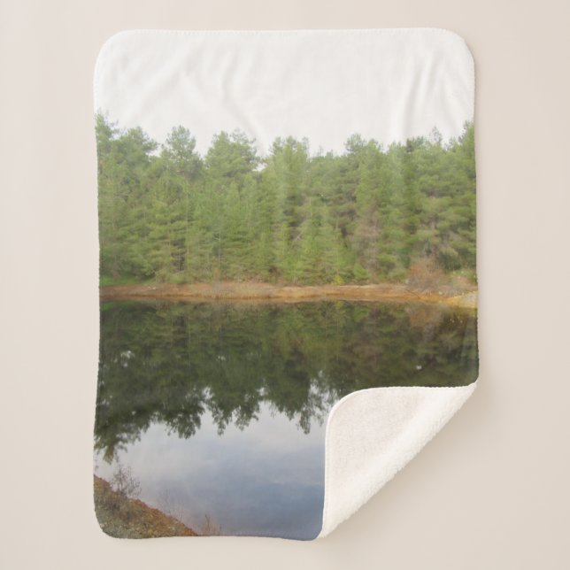 Pine Tree Reflection Lake Sherpa Blanket (Front)
