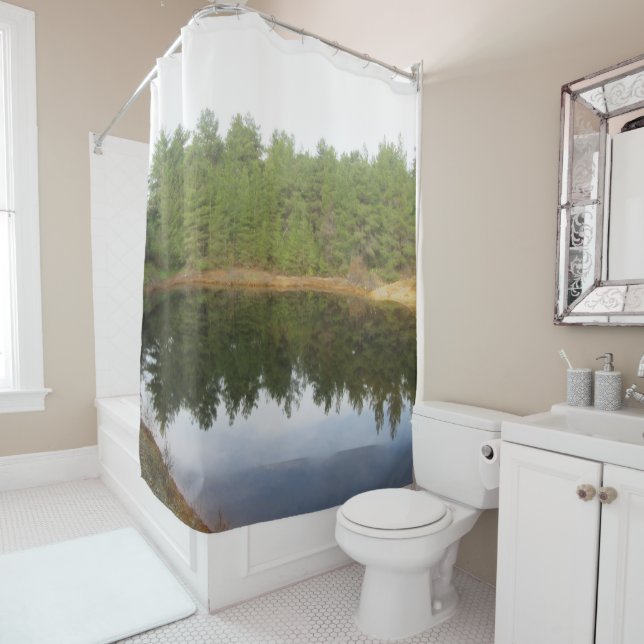 Pine Tree Reflection Lake Shower Curtain (In Situ)