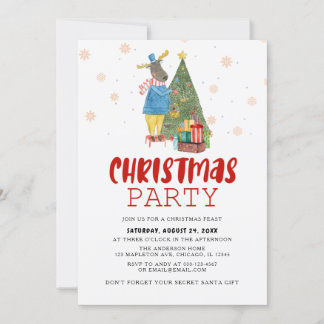 Pine Tree Reindeer Christmas Party Invitation