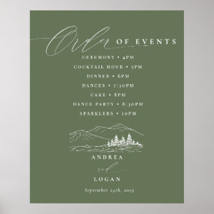 Pine Tree Rustic Mountains Wedding Order of Events Poster