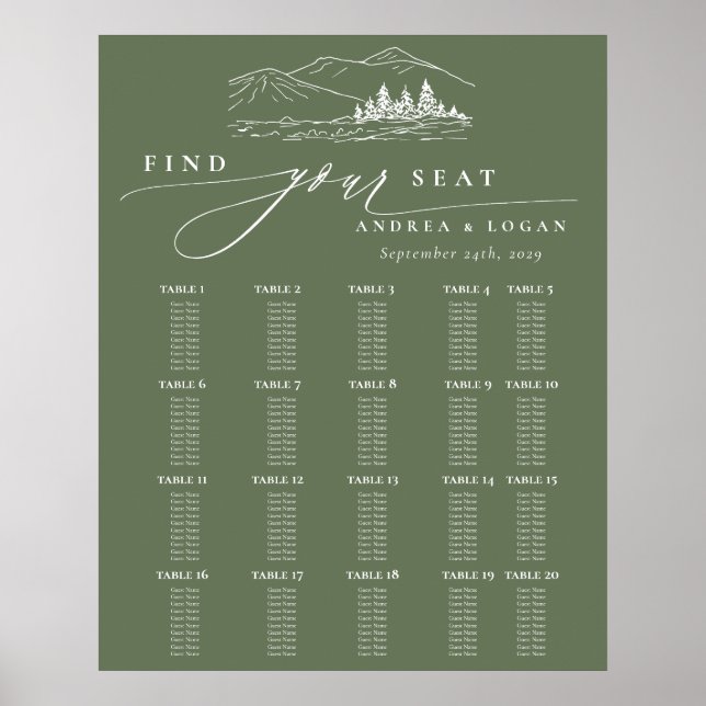 Pine Tree Rustic Mountains Wedding Seating Chart (Front)