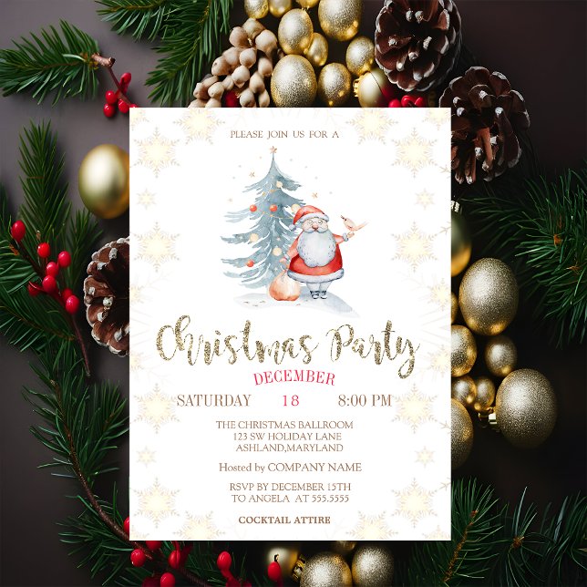  Pine Tree,Santa Claus,Snowflakes Green Company Invitation (Creator Uploaded)