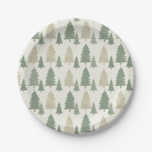 Pine Tree Silhouette Christmas Pattern Paper Plate