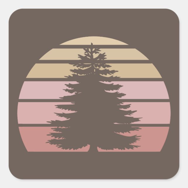 Pine Tree Silhouette Square Sticker (Front)