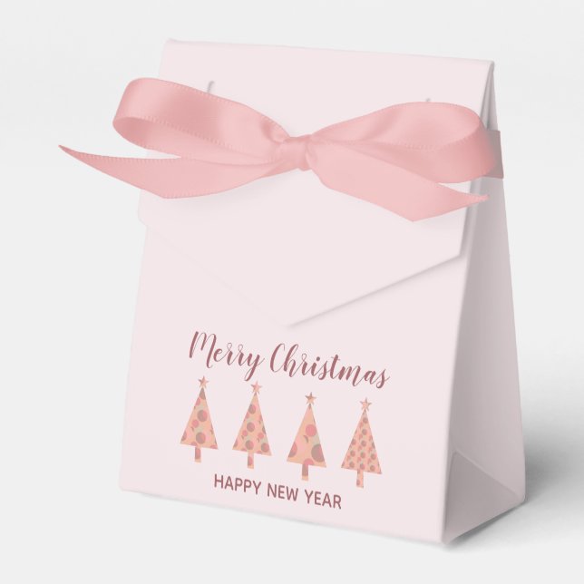 Pine Tree Simple Modern Girly Pink Merry Christmas Favour Box (Front Side)