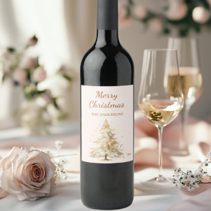 Pine tree snow beige Christmas Party Wine Label
