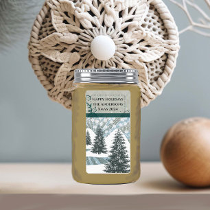Pine Tree Snow Grey Damask Return Address Label