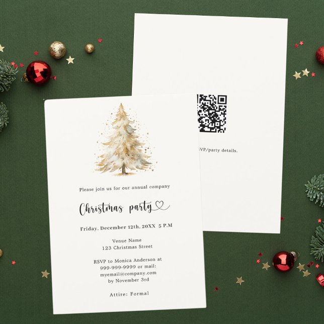 Pine tree snow QR code company Christmas Party Invitation (Creator Uploaded)