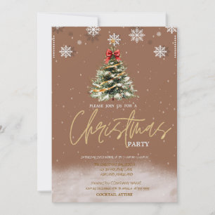 Pine Tree Snowflakes Brown Company Christmas Invitation