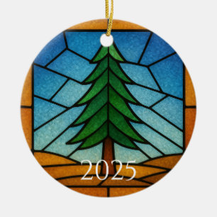 Pine Tree Stained Glass Art Design   Pine Tree Ceramic Ornament