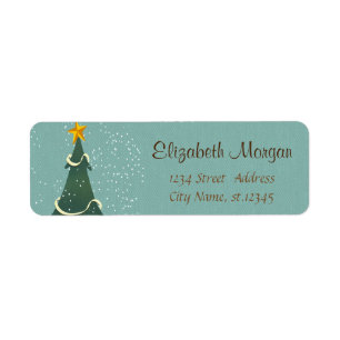Pine Tree Star Green Christmas Return Address Label