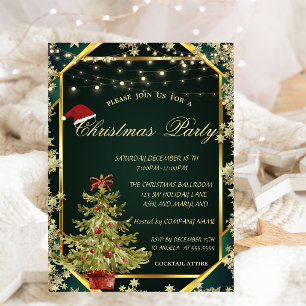 Pine Tree,Stars Lines Green Christmas Company Invitation