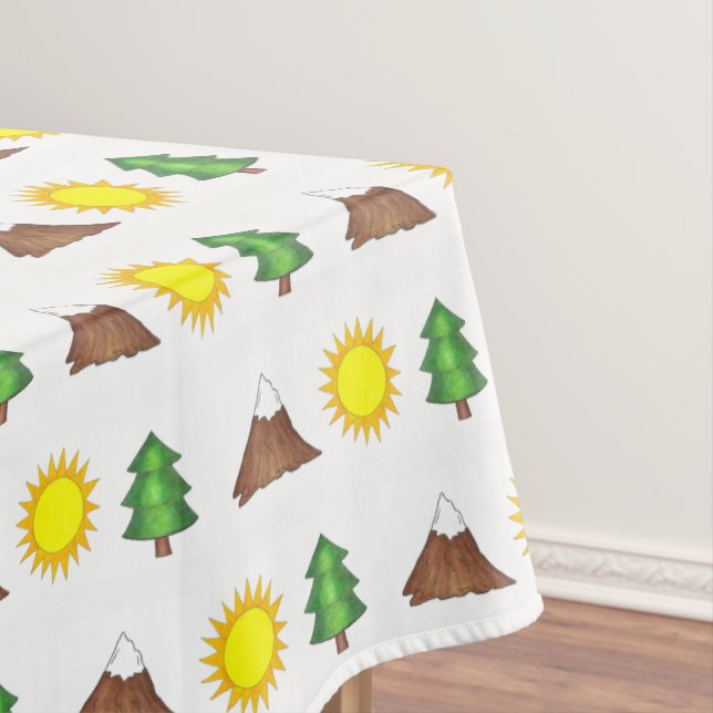 Pine Tree Sun Mountain Climber Hiking Camp Outdoor Tablecloth (In Situ)