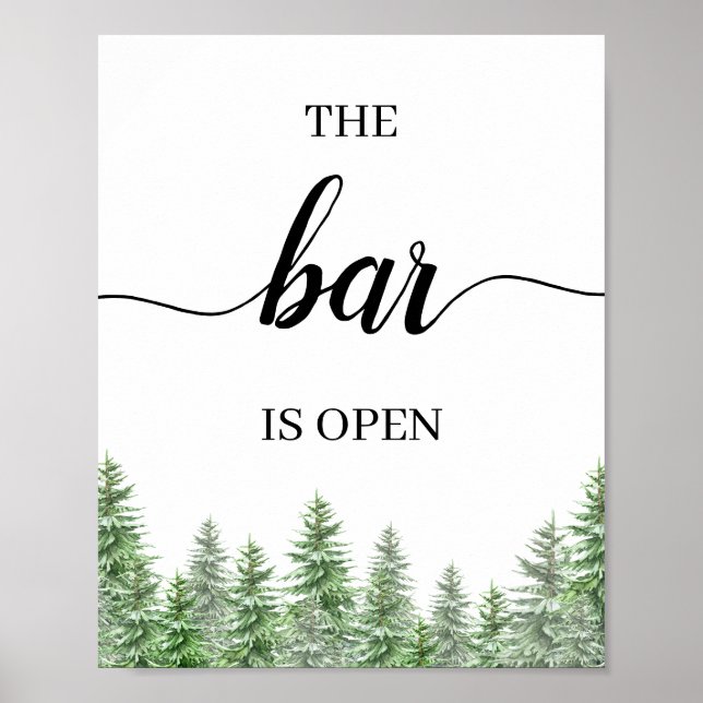 Pine Tree The Bar Is Open Wedding Bar Menu Sign (Front)