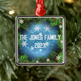 Pine Tree Under Stars Personalised Family Metal Ornament