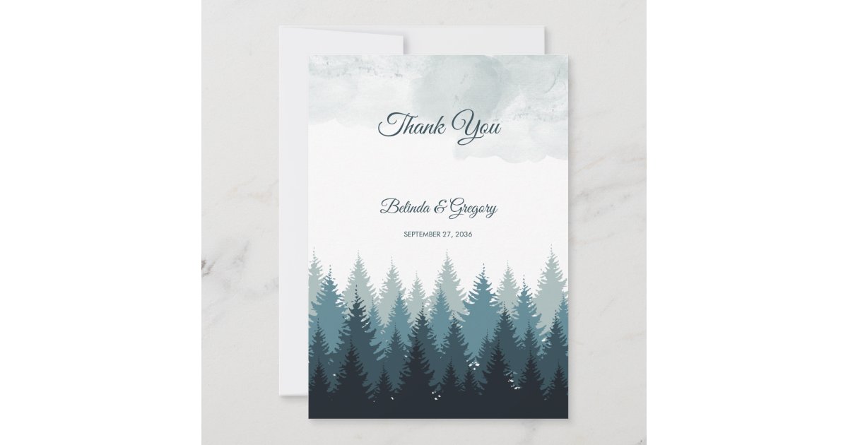 Pine Tree Watercolor Forest Rustic Wedding Thank You Card | Zazzle